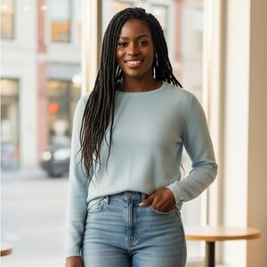 DE CATHALO Luxe Cashmere Sweater Soft Lightweight Crew Top Minimalist Pullover L